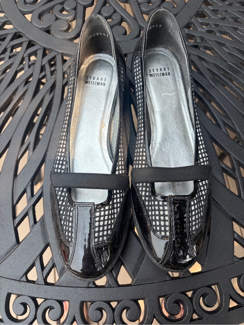 Stuart Weitzman Black Patent & Mesh Mary Jane Flats